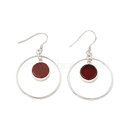 Natural Carnelian Flat Round Dangle Earrings, Real Platinum Plated Rhodium Plated 925 Sterling Silver Earrings, 46x27.5mm(EJEW-Z024-11B-P)