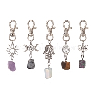 Natural & Synthetic Mixed Gemstone Pendants Decorations, with Alloy Link Charms & Swivel Lobster Claw Clasps, Mixed Shapes, 84~96mm(HJEW-JM00945)