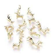 Brass Pendants, Nickel Free, Real 18K Gold Plated, Christmas Reindeer/Stag, 18x10.5x10mm, Hole: 1mm(X-KK-Q675-77)