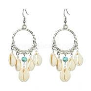 Alloy Dangle Earrings, Shell Tassel Dangle Earring for Women, Platinum, 82x30.5mm(EJEW-TA00287)