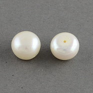 Grade AAA Natural Cultured Freshwater Pearl Beads, Half Drilled, Flat Round, White, 6~6.5x5mm, Half Hole: 1mm(Y-PEAR-R008-6-6.5mm-01)