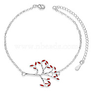 SHEGRACE Brass Link Bracelets, with Epoxy Resin and Cable Chains, Tree, Red, 6-1/2 inch(16.5cm)(JB564A)