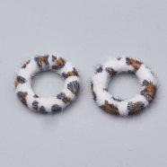 Faux Mink Fur Covered Linking Rings, with Aluminum Bottom, Ring, Platinum, Light Grey, 27x4mm(X-WOVE-N009-08J)