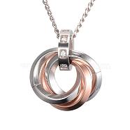 304 Stainless Steel Interlocking Ring Pendants, with Cubic Zirconia, Rose Gold & Stainless Steel Color, 25x22x12.5mm, Hole: 7mm(STAS-D440-06C)