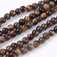 Natural Tiger Eye Round Bead Strands, 6mm, Hole: 1mm, about 62pcs/strand, 15.7 inch(X-G-R200-6mm)