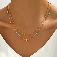 Fashionable Brass & Synthetic Turquoise Double Layer Necklaces for Women, Real 18K Gold Plated, Perfect for Work, 18.11 inch(46cm)(YE5870-3)