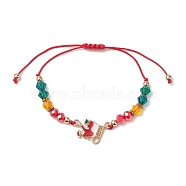 Christmas Glass Braided Bead Bracelets, Alloy Enamel Adjustable Bracelets for Women, Santa Claus, Inner Diameter: 1-1/8~3-1/4 inch(3~8cm)(BJEW-JB10892-01)