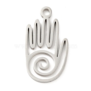 201 Stainless Steel Pendants, Palm, Stainless Steel Color, 19x10x1mm, Hole: 1.6mm(STAS-E015-18P)