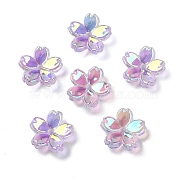 Transparent ABS Plastic Beads Cap, UV Plated, 5-Petal Flower, Lilac, 10.5~11.5x2mm, Hole: 1.4mm(FIND-B043-03B)