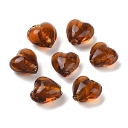 Handmade Silver Foil Glass Beads, Heart, Coconut Brown, 12x12x8mm, Hole: 2mm(X-FOIL-R050-12x8mm-13)