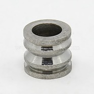 Stainless Steel Large Hole Column Textured Beads, Grooved Beads, Stainless Steel Color, 10x9mm, Hole: 6mm(STAS-G037-09)