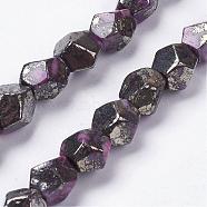 Natural Pyrite Beads Strands, Dyed, Ten Facets, Faceted Round, Magenta, 9~10x8~9x8~10mm, Hole: 1mm, about 20pcs/strand, 8 inch(20.1cm)(G-K181-D01)