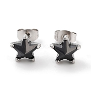 Star 316 Surgical Stainless Steel Pave Black Cubic Zirconia Stud Earrings for Women Men, Antique Silver, 8.5x9mm(EJEW-Z050-21AS)