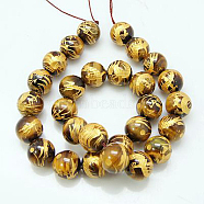 Natural Tiger Eye Beads Strands, with Carved Golden Dragon Pattern, For Buddha Jewelry Making, Round, 12mm, Hole: 1mm(G-Q851-12mm)