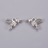 Tibetan Style Alloy Hummingbird Charms Pendants, Cadmium Free & Lead Free, Antique Silver, 12x17x3mm, Hole: 2mm(TIBEP-1096-AS-LF)