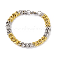 Two Tone Vacuum Plating 201 Stainless Steel Curb Chain Bracelet with 304 Stainless Steel Clasps for Men Women, Golden & Stainless Steel Color, 8-1/8 inch(20.7cm), Link: 11x9x2.5mm(BJEW-M235-02C-GP)