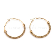 304 Stainless Steel Mesh Hoop Earrings, Hypoallergenic Earrings, Ring, Golden, 52x6mm, Pin: 0.8x1mm(EJEW-O096-09F-G)