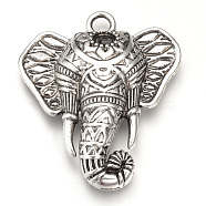 Tibetan Style Alloy Big Pendants, Elephant, Cadmium Free & Lead Free, Antique Silver, Tray: 6mm, 55x47x8mm, Hole: 5mm, about 65pcs/1000g(TIBEP-T002-138AS-RS)