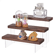 3-Tier Transparent Acrylic Action Figures Display Risers, Minifigures Display Organizer Stand, with Wood Base, for Doll, Action Figures Storage, Coconut Brown, Finished Product: 16.5x20x13.5cm, about 6pcs/set(ODIS-WH0002-91)