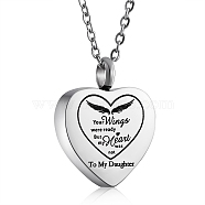 Stainless Steel Heart Urn Ashes Pendant Necklace, Word To My Daughter Memorial Jewelry for Men Women, Stainless Steel Color, 19.69 inch(50cm)(NJEW-SZ0001-60H)
