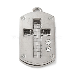 Alloy Rhinestone Pendants, Platinum, Cross, 34x18.5x6.5mm, Hole: 2.5mm(PALLOY-D290-24P-04)