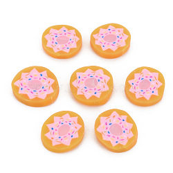 Handmade Polymer Clay Cabochons, Flat Round with Flower, Orange, 9~11x1.5~2mm, about 4700pcs/1000g(CLAY-N006-135)