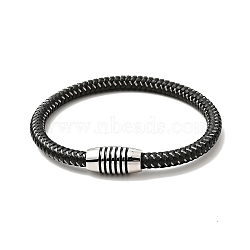 Microfiber Leather Braided Round Cord Bracelet with 304 Stainless Steel Clasp for Men Women, Black, 8-3/4 inch(22.3cm)(BJEW-C021-27P)