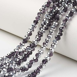 Electroplate Transparent Glass Beads Strands, Half Silver Plated, Faceted, Rondelle, Midnight Blue, 8x6mm, Hole: 1mm, about 63~65pcs/strand, 39~40cm(EGLA-A034-T8mm-M11)