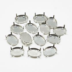201 Stainless Steel Sew on Prong Settings, Claw Settings for Pointed Back Rhinestone, Oval, Stainless Steel Color, Tray: 28x19mm, 30x20x9mm, Hole: 1.5mm(STAS-T032-03-20x30mm)