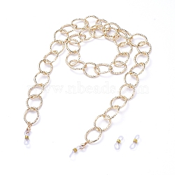 Aluminum Cable Chains Glasses Neck Cord, Strap Eyeglass String Holder, with Alloy Lobster Claw Clasps and Rubber Loop Ends, Textured, Light Gold, 30.7 inch(78cm)(AJEW-EH00027-02)