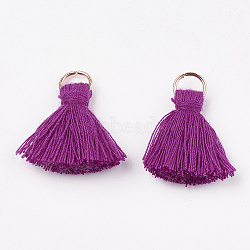 Polycotton(Polyester Cotton) Tassel Pendant Decorations, with Iron Findings, Light Gold, Magenta, 20~30x7~8mm, Hole: 5mm(X-FIND-S280-06)
