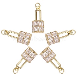 5Pcs Brass Micro Pave Clear Cubic Zirconia Pendants, Nickel Free, Lock, Real 18K Gold Plated, 23x11x5mm, Hole: 3mm(ZIRC-SZ0003-24)