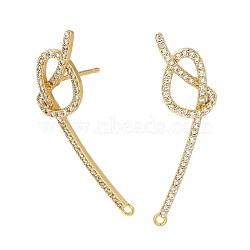 Rack Plating Brass Micro Pave Cubic Zirconia Studs Earring Findings, Long-Lasting Plated, Lead Free & Cadmium Free, Real 18K Gold Plated, 34x12.5mm, Hole: 1.2mm, Pin: 0.8x11mm(EJEW-H143-01G)