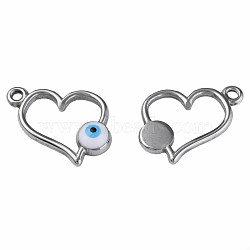 201 Stainless Steel Enamel Pendants, Heart with Evil Eye, Stainless Steel Color, White, 15x17x3mm, Hole: 1.6mm(STAS-N087-54-02P)