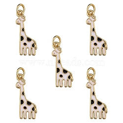 5Pcs Brass Enamel Pendants, with Jump Ring, Cadmium Free & Nickel Free & Lead Free, Real 16K Gold Plated, Giraffe, 20.5x9x1.5mm, Hole: 3mm(KK-SZ0004-98A)