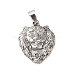 Non-Tarnish 304 Stainless Steel Pendants, Lion Charm, Stainless Steel Color, 25x20x3.5mm, Hole: 6x3.5mm(STAS-C103-32P)