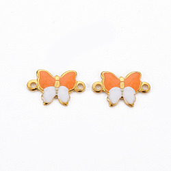 304 Stainless Steel Enamel Links Connectors, Two Tone, Butterfly, Real 16K Gold Plated, Cadmium Free & Nickel Free & Lead Free, Dark Orange, 6.5x10x1mm, Hole: 1mm(STAS-N088-21A-NR)