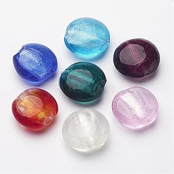 Handmade Silver Foil Glass Beads, Flat Round, Mixed Color, about 20mm in diameter, 10mm thick, hole: 2mm(X-SLF20MMY-1)