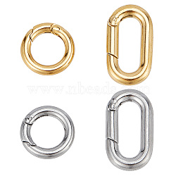 Ion Plating(IP) GOMAKERER 4Pcs 4 Styles 304 Stainless Steel Spring Gate Rings, Round Ring & Oval Ring, Platinum & Golden, 12~18.5x10~12x2~3mm, 1pc/color(STAS-GO0001-26)