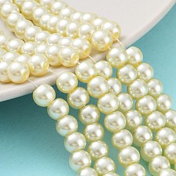 Baking Painted Pearlized Glass Pearl Round Bead Strands, Lemon Chiffon, 6~7mm, Hole: 1mm, about 135~140pcs/strand, 31.4 inch(HY-Q003-6mm-21)