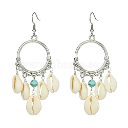 Alloy Dangle Earrings, Shell Tassel Dangle Earring for Women, Platinum, 82x30.5mm(EJEW-TA00287)