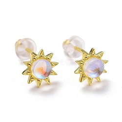 925 Sterling Silver Sunflower Stud Earring Findings, Clear Moonstone Dainty Earrings for Girl Women, Golden, 7.5x3.4mm, Pin: 0.8mm(EJEW-M202-03G)