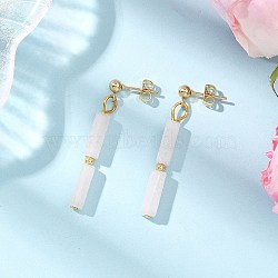 Rectangle Brass Natural White Jade Dangle Stud Earrings, with 304 Stainless Steel and Iron Earring Findings, Golden, 41x5mm(EJEW-JE06768)