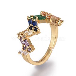 Adjustable Brass Micro Pave Cubic Zirconia Rings, Colorful, Golden, US Size 7 1/4(17.5mm)(RJEW-F090-05G)