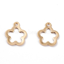 201 Stainless Steel Pendants, Hollow, Flower Charms, Real 18k Gold Plated, 12.5x10.5x0.5mm, Hole: 1.2mm(STAS-C017-01G)