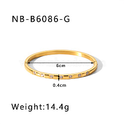 304 Stainless Steel Pave Cubic Zirconia Bangles, Hinged Bangles for Women, Flat Round, Golden, Inner Diameter: 2-3/8 inch(6cm)(FS-WG09E60-29)