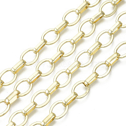 Unwelded Iron Box Chains, Cable Chains, with Spool, Real 16K Gold Plated, 13.4x10.3x1.6mm and 11.6x6.3~6.6x3mm, about 32.8 Feet(10m)/roll(CH-S125-16A-04)