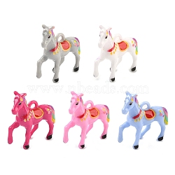 Opaque Acrylic Printed Pendants, 3D Horse Charms, Mixed Color, 39x40x13mm, Hole: 4.5x3.5mm(MACR-L016-01)