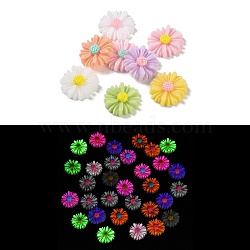 Luminous Resin Decoden Cabochons, Glow in the Dark, Two Tone Flower, Mixed Color, 12x13x3.5mm(RESI-K036-08D)