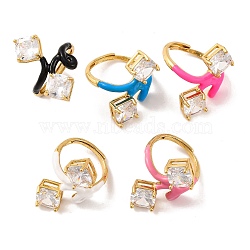 Rhombus Brass Micro Pave Clear Cubic Zirconia Adjustable Rings, Enamel Ring for Women, Lead Free & Cadmium Free, Mixed Color, 27mm, Inner Diameter: 18mm(RJEW-U009-13G)